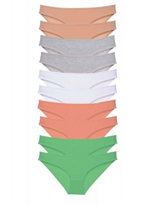 10 adet Süper Eko Set Likralı Kadın Slip Külot Ten Gri Beyaz Pudra Yeşil