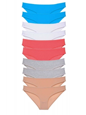 10 adet Süper Eko Set Likralı Kadın Slip Ten Gri Beyaz Fuşya Mavi