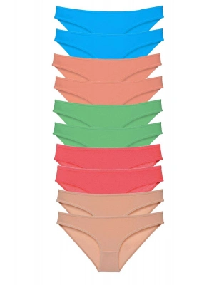 10 adet Süper Eko Set Likralı Kadın Slip Ten Pudra Yeşil Fuşya Mavi