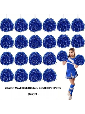 10 Çift ( 20 Adet ) Mavi Renk 23 Nisan 19 Mayıs 29 Ekim Okul Gösteri Ponponları