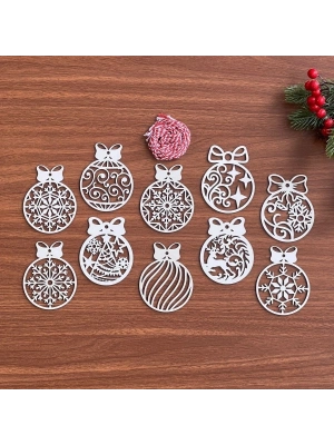 ®  10 Parça Kırmızı Beyaz İpli Fiyonk Model Ahşap Yılbaşı Ağaç Süsü