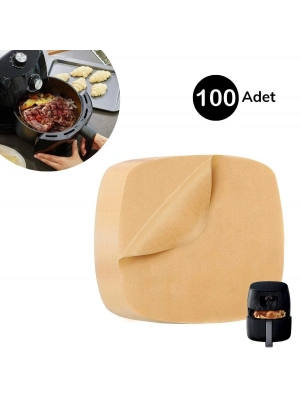 ® 100 Adet Air Fryer Pişirme Kağıdı Tek Kullanımlık Yağ Su Geçirmez Yapışmaz Deliksiz Düz Kare Model