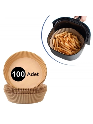 ® 100 Adet  Air Fryer Pişirme Kağıdı Tek Kullanımlık  Yağlı Kağıdı Yuvarlak Tabak Model