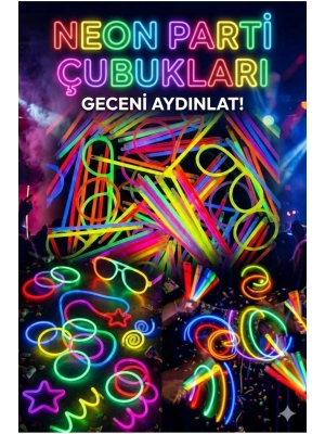 ® 100 Adet Fosforlu Glow Stick Parti Seti | Bileklik, Kolye ve Eğlenceli Işık Çubukları