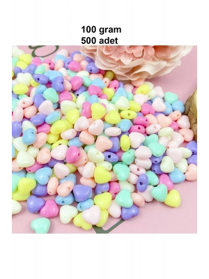 100 gr (500 adet) Şeker Rengi Akrilik Kalp Boncuklar Renkli Karışık Plastik Pastel Boncuklar Ara Boncuk Kalp Şekilli Kolye Bilezik için