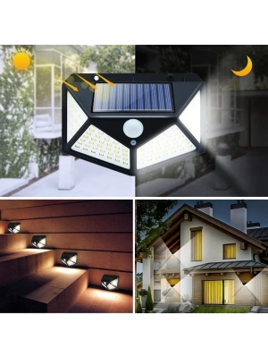 ®  100 Ledli 3 Farklı Aydınlatma Ayarlı Solar Güneş Enerjili Hareket Sensörlü Bahçe Duvar ası
