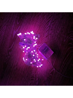 10m 100 Led Damla Uçlu Pembe Işık Şeffaf Kablo
