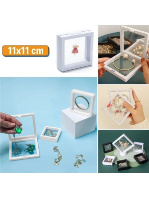 ®  11x11cm Standlı 3D Takı Ziynet Hatıra Koleksiyon Saklama Kutusu Şeffaf Film Çerçevesi