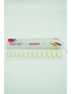 12 Adet Badem Tırnak Tak Ve Çık Kendinden Yapışkanlı Takma Tırnak Krem