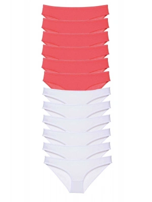 12 adet Eko Set Likralı Kadın Slip Külot Fuşya Beyaz