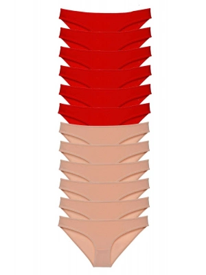 12 adet Eko Set Likralı Kadın Slip Külot Kırmızı Ten