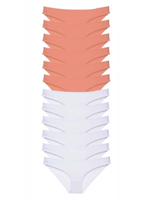 12 adet Eko Set Likralı Kadın Slip Külot Pudra Beyaz