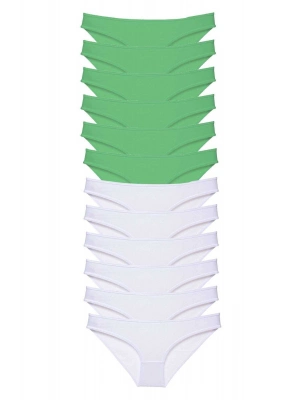 12 adet Eko Set Likralı Kadın Slip Külot Yeşil Beyaz