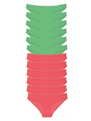 12 adet Eko Set Likralı Kadın Slip Külot Yeşil Fuşya
