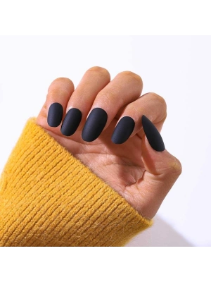 12 Adet Kendinden Yapışkanlı Tak ve Çık Mat Siyah Takma Tırnak