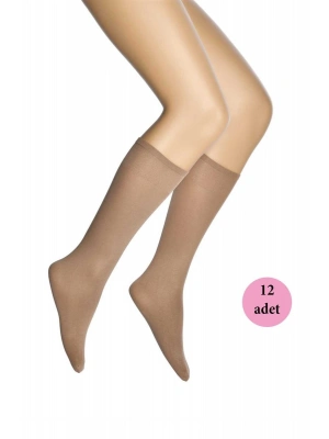 12 Adet Mikro 70 Dizaltı Kadın Çorap Bronz 38