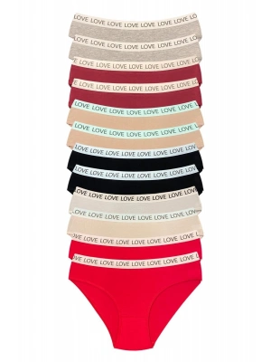 12 Adet Pamuklu Esnek Kadın Slip Bikini Külot Geniş Lastikli Baskılı