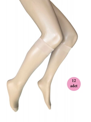 12 Adet Parlak Dizaltı Kadın Çorap 15 Denye Sahra 51