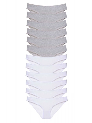 12 adet Süper Eko Set Likralı Kadın Slip Külot Gri Beyaz