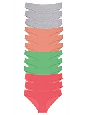 12 adet Süper Eko Set Likralı Kadın Slip Külot Gri Pudra Yeşil Fuşya