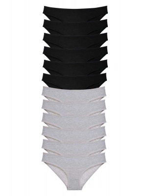 12 adet Süper Eko Set Likralı Kadın Slip Külot Siyah Gri