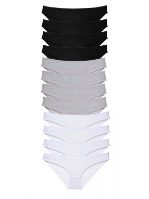 12 adet Süper Eko Set Likralı Kadın Slip Külot Siyah Gri Beyaz