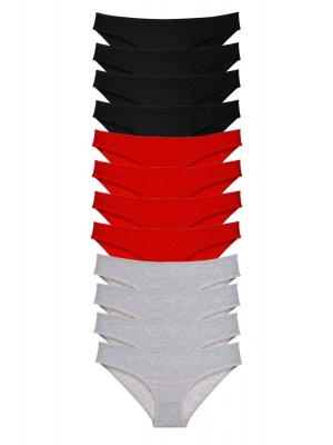 12 adet Süper Eko Set Likralı Kadın Slip Külot Siyah Kırmızı Gri