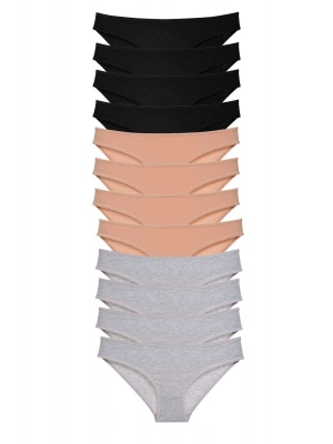 12 adet Süper Eko Set Likralı Kadın Slip Külot Siyah Ten Gri