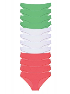 12 adet Süper Eko Set Likralı Kadın Slip Külot Yeşil Beyaz Fuşya