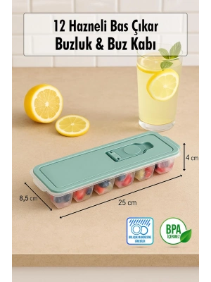 12 Hazneli Bas Çıkar Buzluk & Buz Kabı Beyaz