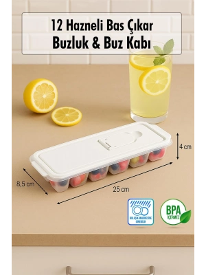 12 Hazneli Bas Çıkar Buzluk & Buz Kabı Mavi