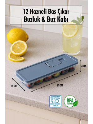 12 Hazneli Bas Çıkar Buzluk & Buz Kabı Yeşil