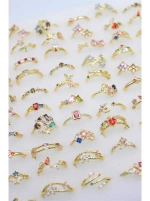 12li Karışık Prenses Yüzük Seti - Altın