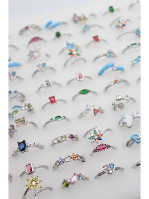 12li Karışık Prenses Yüzük Seti - Gümüş