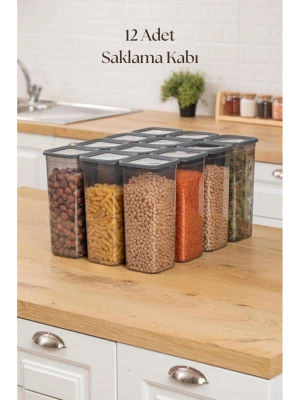 12li Kavanoz Seti & Saklama Kabı & Erzak Kabı 12x1900 Ml (20 Lı Etiket Hediyeli)