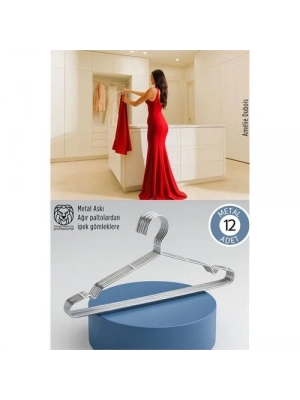 ® 12li Lüks Çelik Elbise Askısı - İz Yapmayan İnce Tasarım Metal Kıyafet Düzenleyici (40cm)