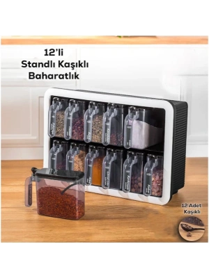 12li Standlı Kaşıklı Baharatlık Seti