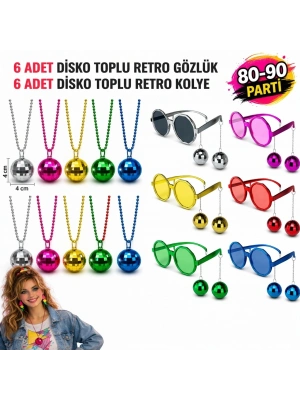 12 Parça 80-90 Retro Parti Seti Disco Toplu Gözlük ve Kolye
