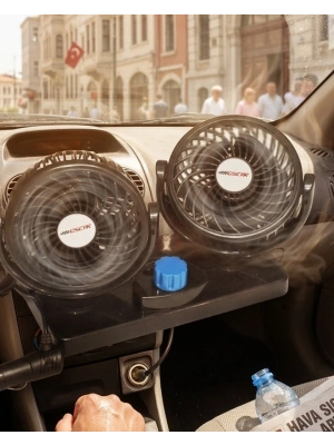 12V Araç İçi Vantilatör Çift Modlu Döner Başlıklı Oto Fan
