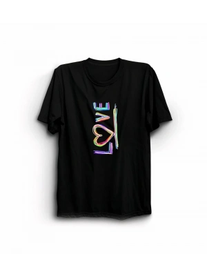14 Şubat Sevgililer Günü Love Baskılı Oversize Bisiklet Yaka T-shirt - Siyah