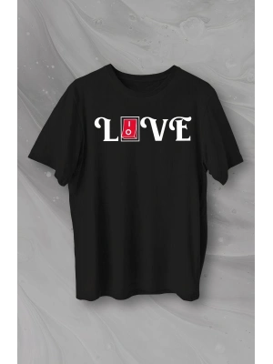 14 Şubat Sevgililer Günü Love Baskılı Oversize Bisiklet Yaka T-shirt - Siyah