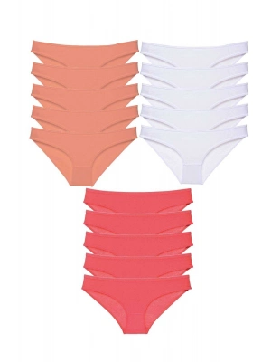 15 adet Süper Eko Set Likralı Kadın Slip Külot Pudra Beyaz Fuşya