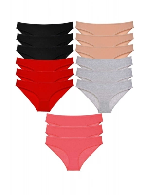 15 adet Süper Eko Set Likralı Kadın Slip Külot Siyah Kırmızı Ten Gri Fuşya