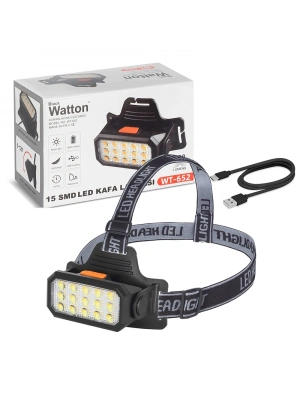 15 Ledli Sarı / Beyaz Şarjlı Kafa Lambası Watton Wt-652