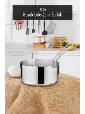 16 Cm Büyük Boy Lüx Paslanmaz Çelik Sütlük & Sosluk & Kaçerola