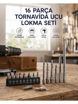 16 Parça Bits, Adaptör Ve Tornavida Ucu Seti