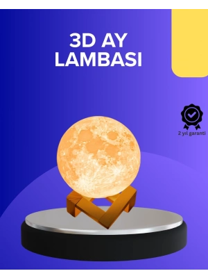 ® 16 Renkli 3D Baskılı Ay Lambası Ahşap Standlı