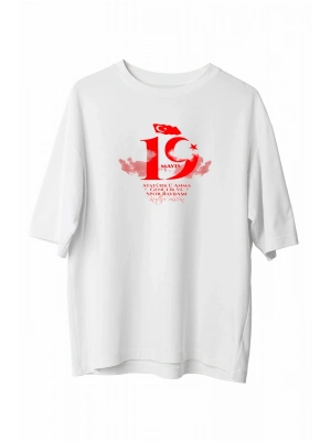 19 Mayıs   Baskılı T-shirt - Beyaz -