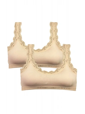 2 Adet Dantel Nakış İşlemeli Pedli Bambu Kadın Büstiyer Ten