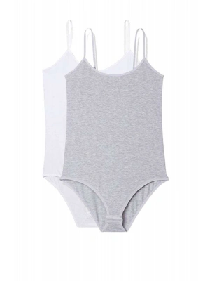 2 Adet İp Askılı Kadın Çıtçıtlı Body Beyaz ve Gri